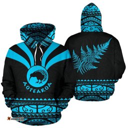 New Zealand Aotearoa Hoodie, Maori Silver Fern Zip Up Medal Version Hoodie 08