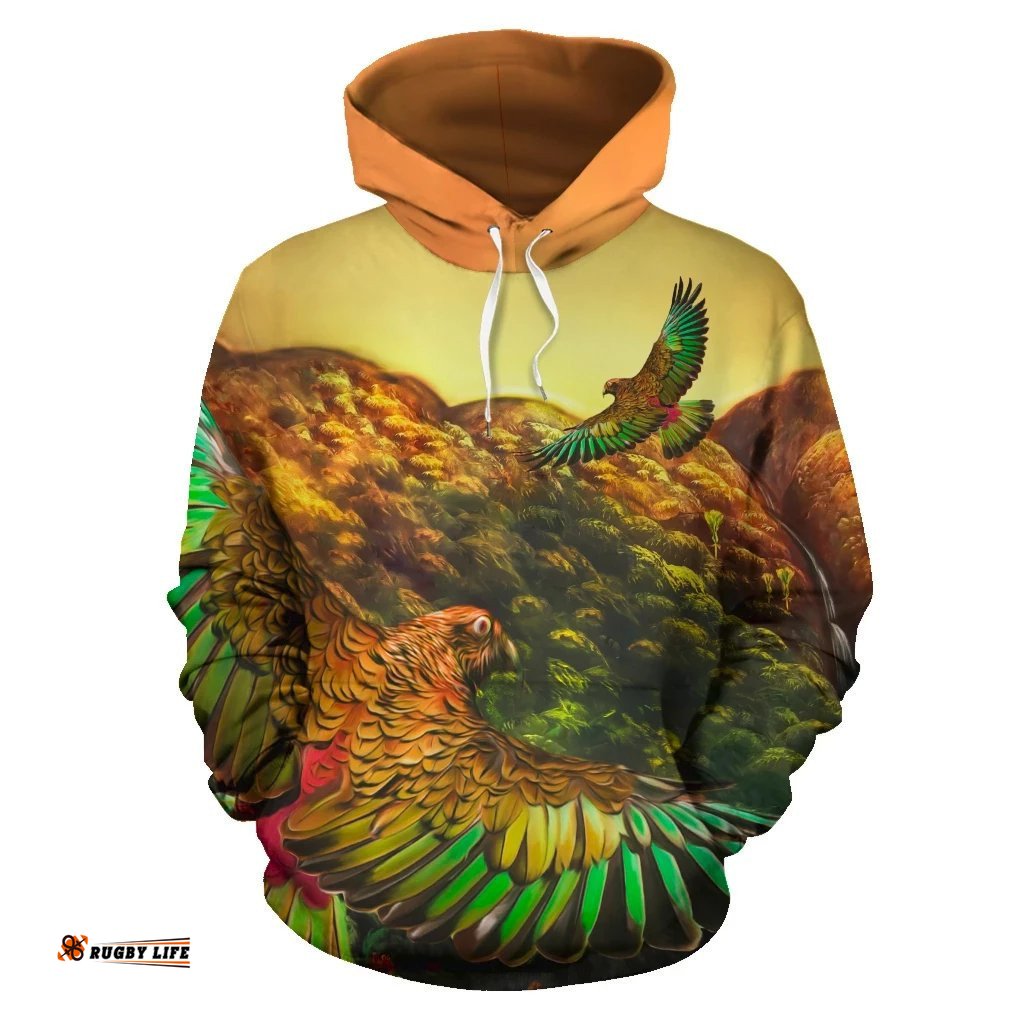 New Zealand Kea Bird Flying At Sunset Hoodie