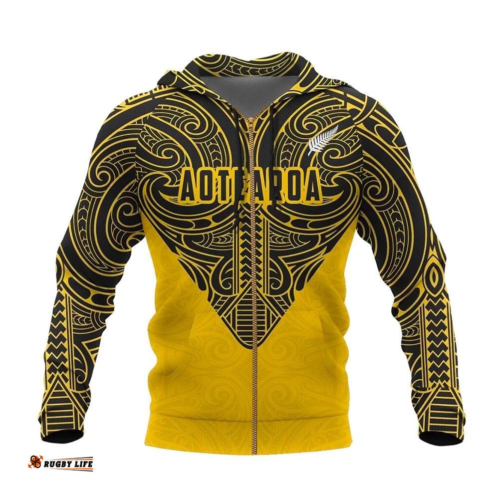 Aotearoa Hoodie Maori Pattern Rugby Style Zip Up