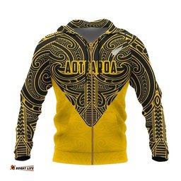 Aotearoa Hoodie Maori Pattern Rugby Style Zip Up