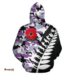 Lest We Forget New Zealand Hoodie Purple Camo
