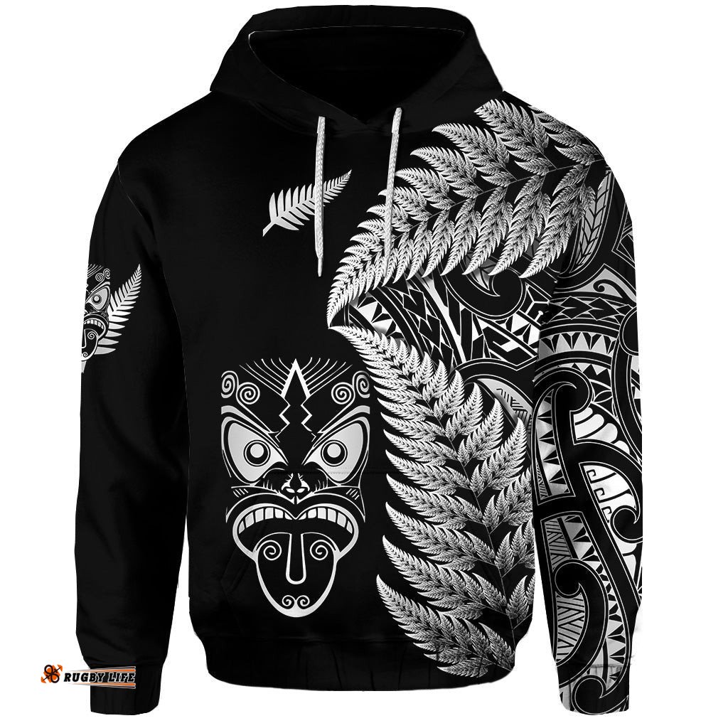 new zealand haka rugby maori hoodie silver fern vibes black