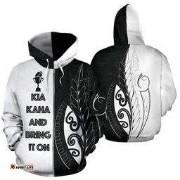 New Zealand Rugby Hoodie, Kia Kaha And Bring It On Zip Up Hoodie