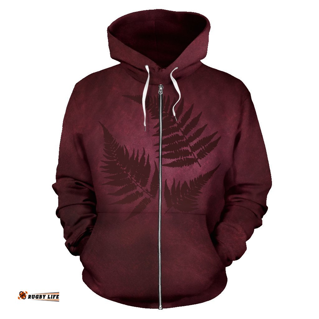 New Zealand Burgundy Fern Zip Up Hoodie