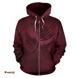 New Zealand Burgundy Fern Zip Up Hoodie