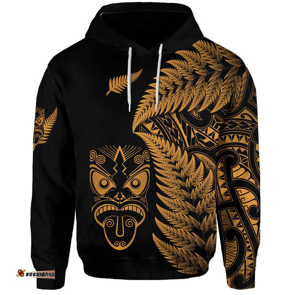 new zealand haka rugby maori hoodie silver fern vibes gold