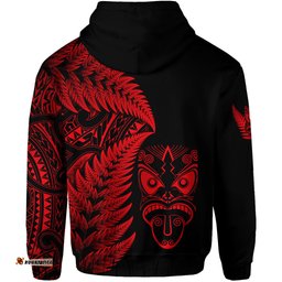 new zealand haka rugby maori zip hoodie silver fern vibes red