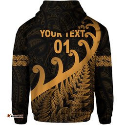 custom personalised new zealand rugby maori hoodie silver fern koru vibes gold