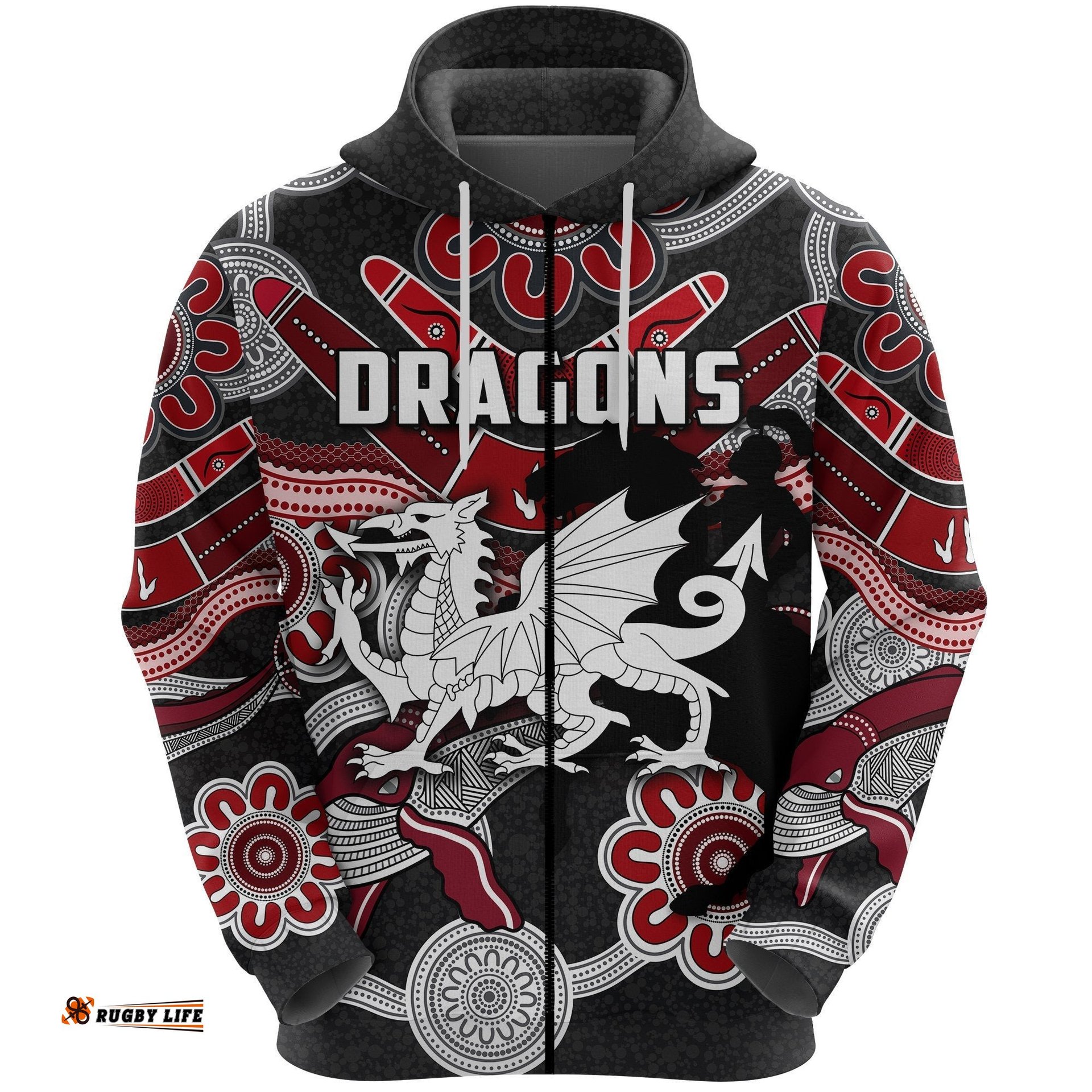 Dragons Zip Hoodie St. George Indigenous Black