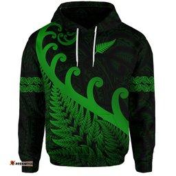 custom personalised new zealand rugby maori hoodie silver fern koru vibes green