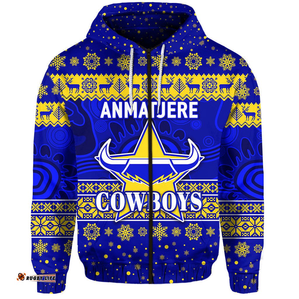 anmatjere cowboys football club zip hoodie christmas simple style