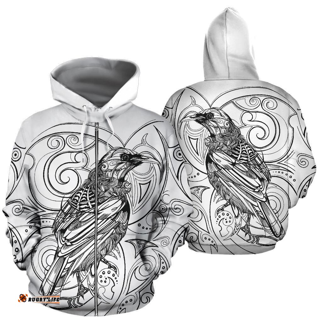 New Zealand Tui Bird Zip Up Hoodie Drawing