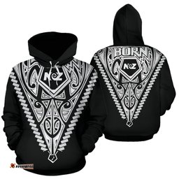 Born New Zealand Hoodie Polynesian Tattoo White