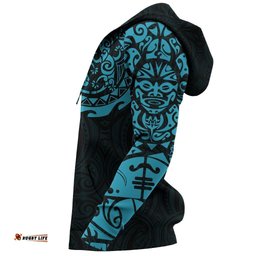 Maori Tangaroa Tattoo New Zealand Zip Hoodie Blue