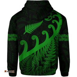 new zealand rugby maori zip hoodie silver fern koru vibes green