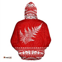 Maori Aotearoa Silver Fern Hoodie Red Medal Version
