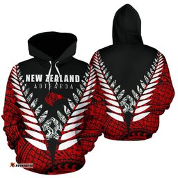 New Zealand Aotearoa Silver Fern Hoodie, Red Vline Version