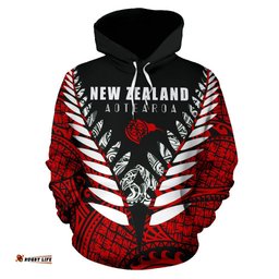 New Zealand Aotearoa Silver Fern Hoodie, Red Vline Version