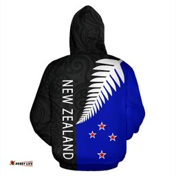 New Zealand Hoodie Silver Fern Flag Style Zip Up
