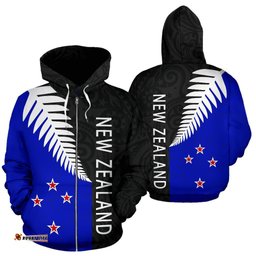 New Zealand Hoodie Silver Fern Flag Style Zip Up