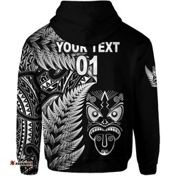 custom personalised new zealand haka rugby maori zip hoodie silver fern vibes black