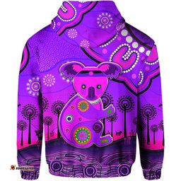 aboriginal art koala zip hoodie indigenous unique vibes purple