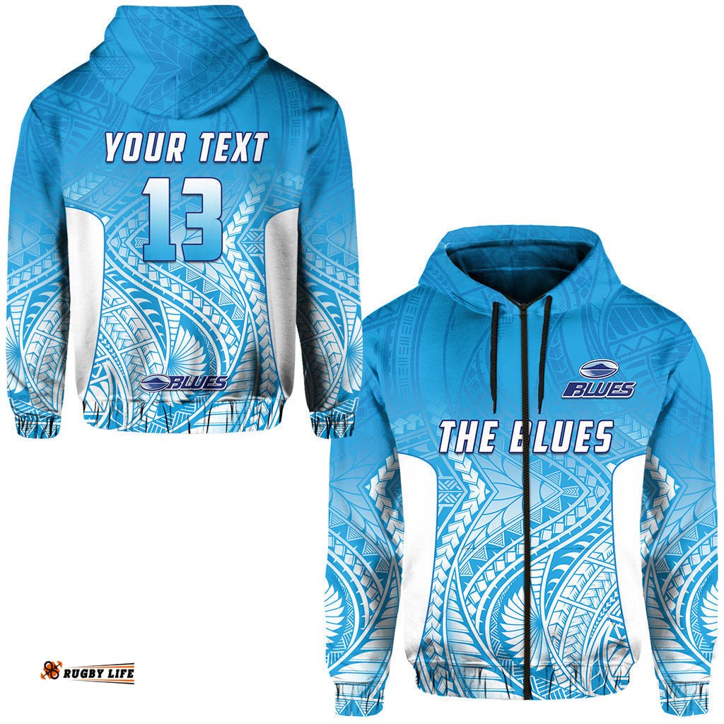 custom text and number blues zip hoodie super rugby new zealand