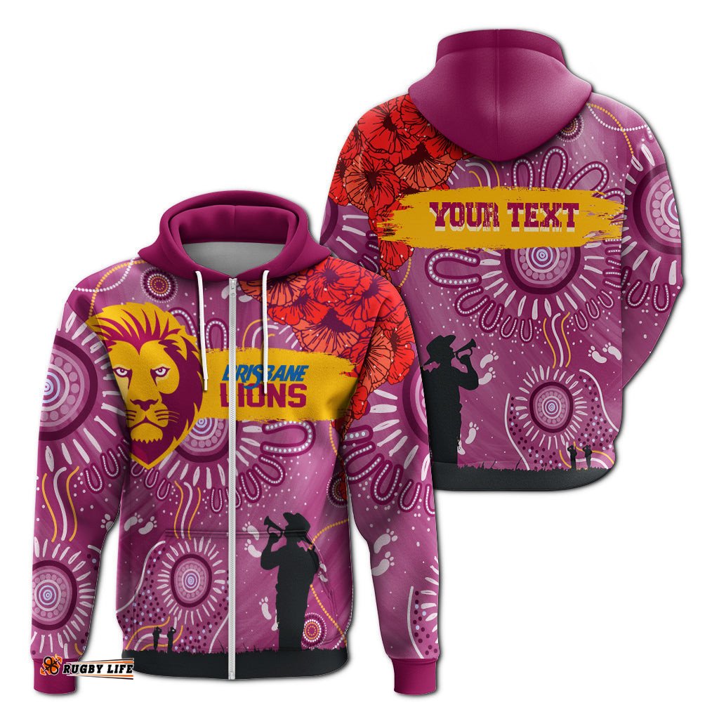 custom personalised brisbane lions indigenous anzac day zip hoodie we will remember