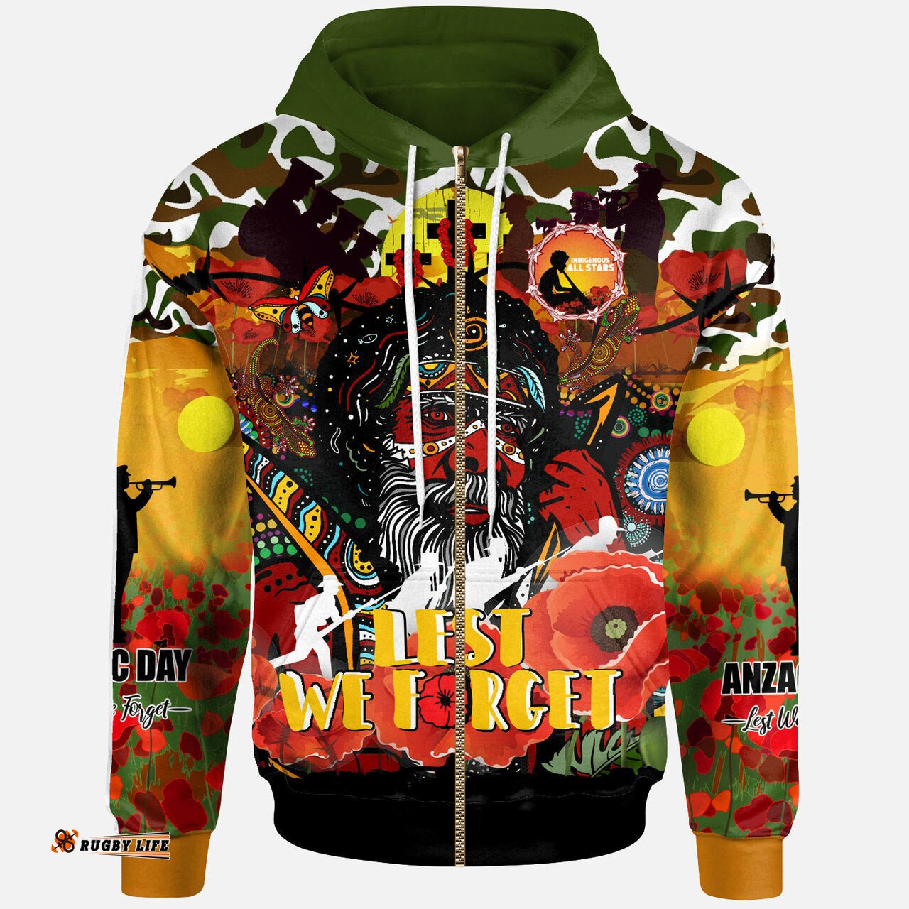 all stars rugby camouflage and poppy flower lest we forget hoodie custom indigenous anzac dreaming