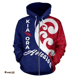 Kia Ora Aotearoa With Koru Zip Hoodie