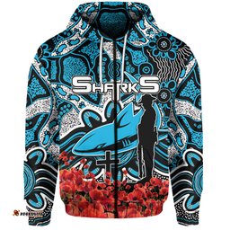 sharks zip hoodie anzac day poppy flowers with aboriginal