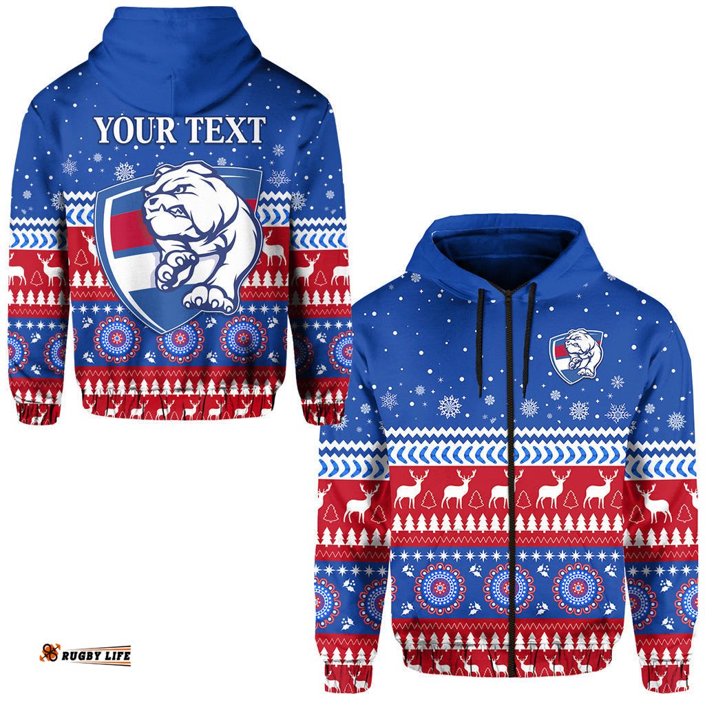 custom personalised bulldogs football christmas zip hoodie western bulldogs