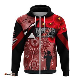 custom personalised essendon bombers indigenous anzac day zip hoodie we will remember