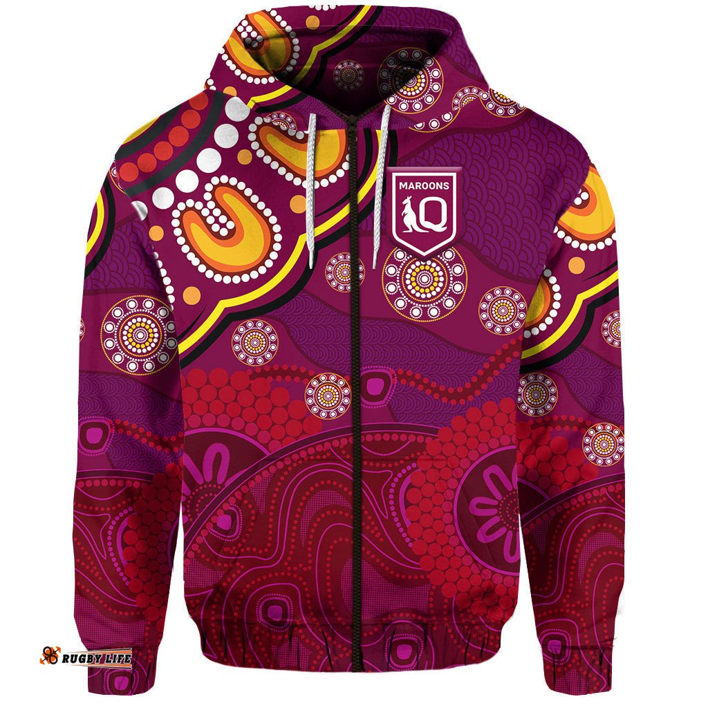 custom personalised queensland maroons aboriginal zip hoodie indigenous vibes
