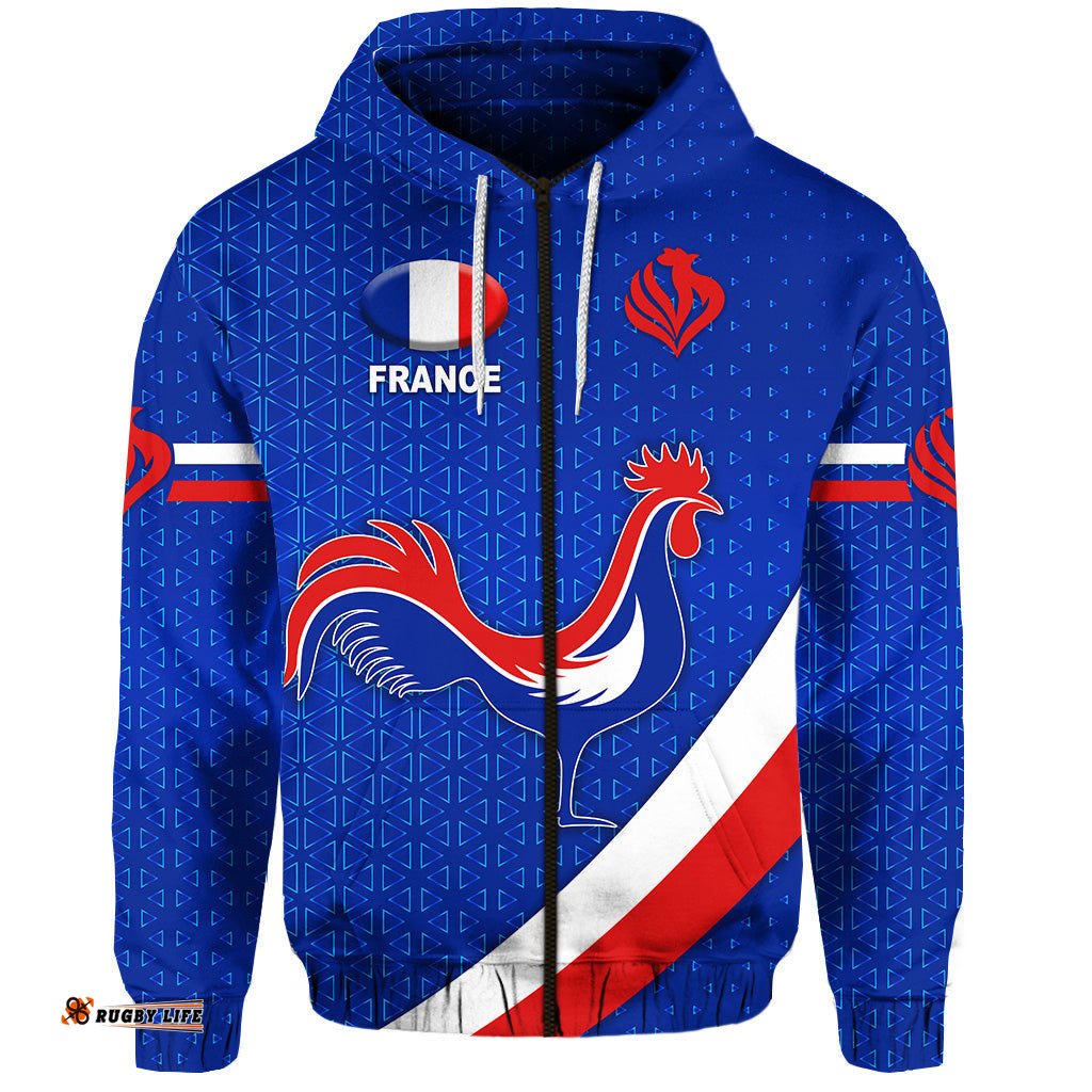 france rugby zip hoodie rose simple style blue