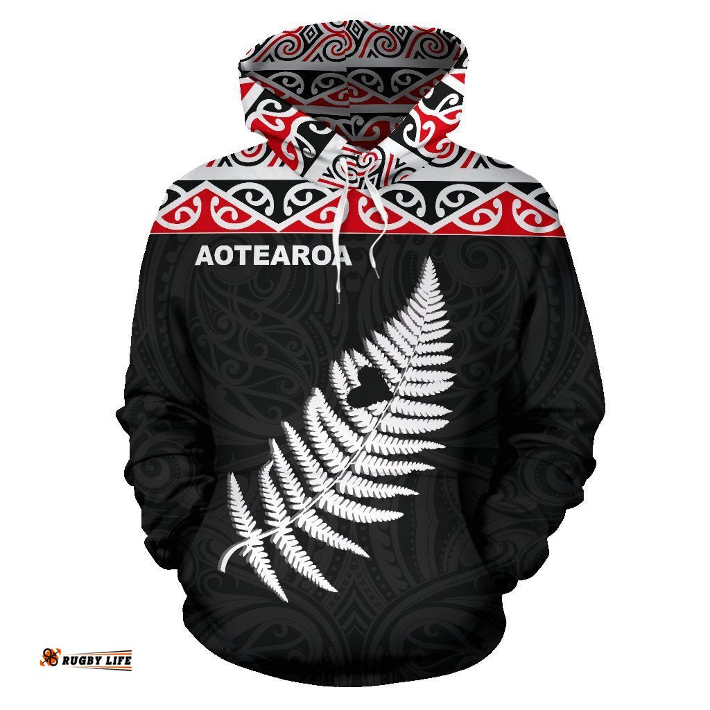 New Zealand Maori Hoodie, Aotearoa Silver Fern Pullover Hoodie