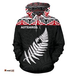 New Zealand Maori Hoodie, Aotearoa Silver Fern Pullover Hoodie