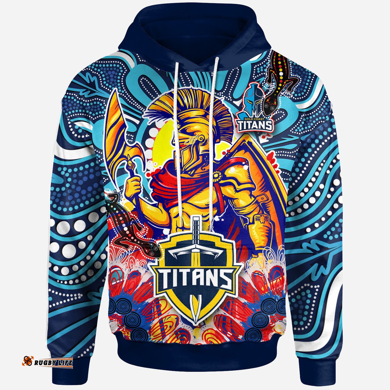 titans aboriginal custom rugby hoodie the indigenous titans warriors with aboriginal lizard and sun