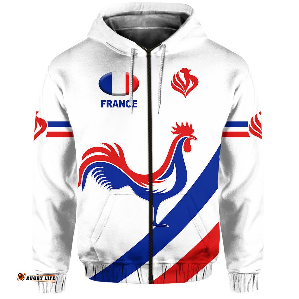 custom personalised france rugby zip hoodie simple style white