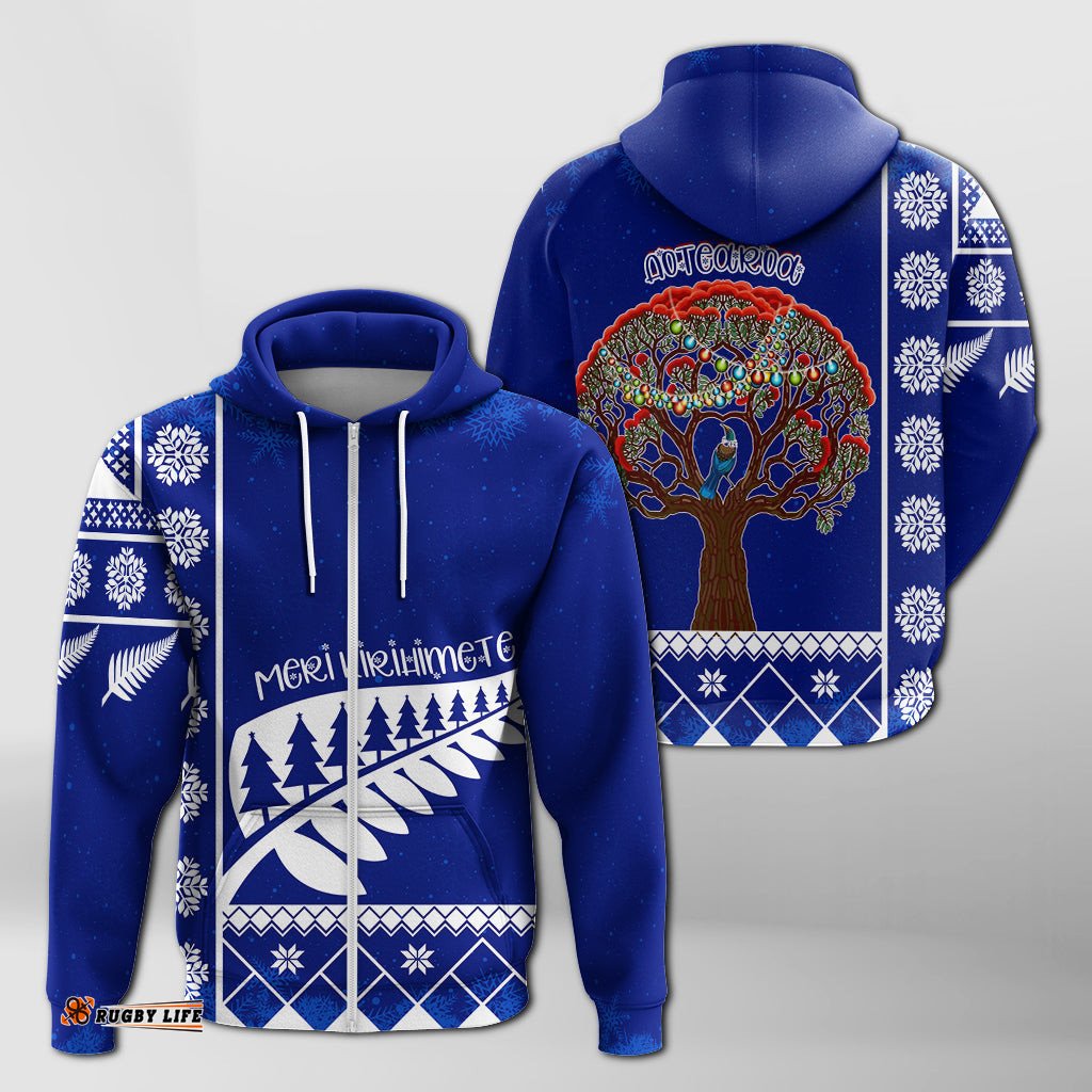 aotearoa kirihimete phutukawa and silver fern zip hoodie