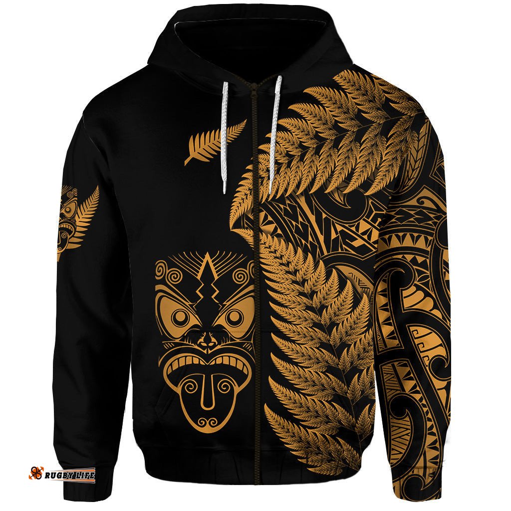 custom personalised new zealand haka rugby maori zip hoodie silver fern vibes gold