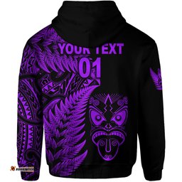 custom personalised new zealand haka rugby maori zip hoodie silver fern vibes purple