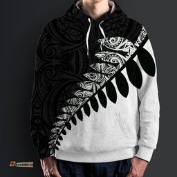 New Zealand Maori Hoodie, Silver Fern Pullover Hoodie