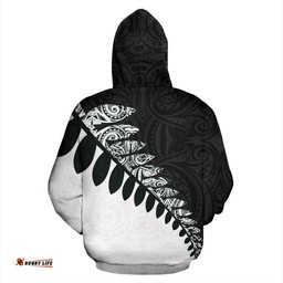 New Zealand Maori Hoodie, Silver Fern Pullover Hoodie