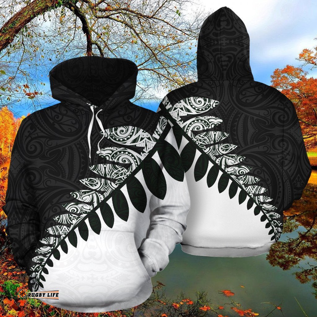 New Zealand Maori Hoodie, Silver Fern Pullover Hoodie