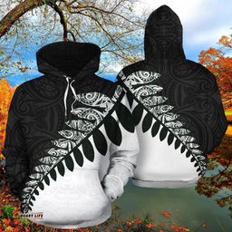 New Zealand Maori Hoodie, Silver Fern Pullover Hoodie
