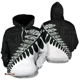 New Zealand Maori Hoodie, Silver Fern Pullover Hoodie