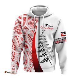waitangi day hoodie maori mix fern style white