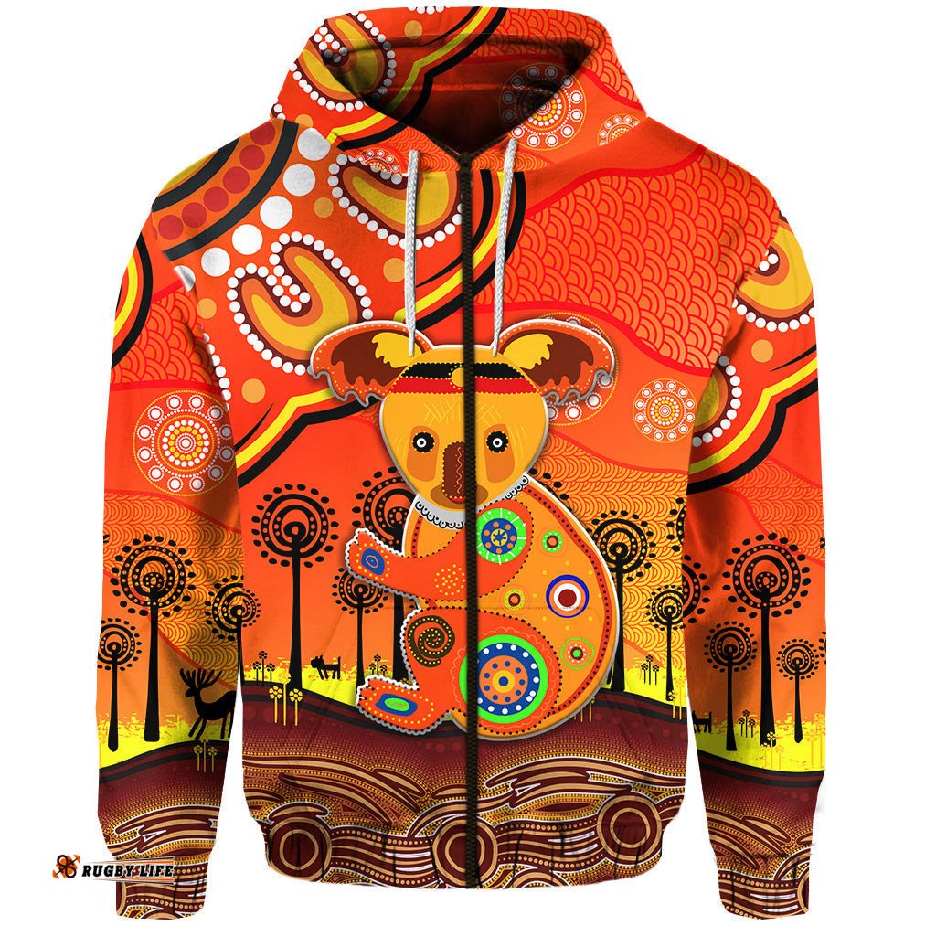 custom personalised aboriginal art koala zip hoodie indigenous unique vibes orange