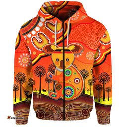 custom personalised aboriginal art koala zip hoodie indigenous unique vibes orange